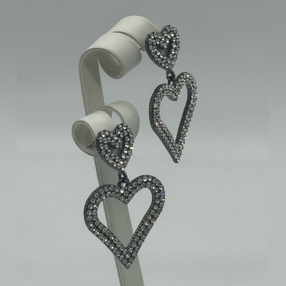 Open Heart Drop Dangle Earrings Made w/ Swarovski Crystal Gold Overlay - Picture 10 of 16